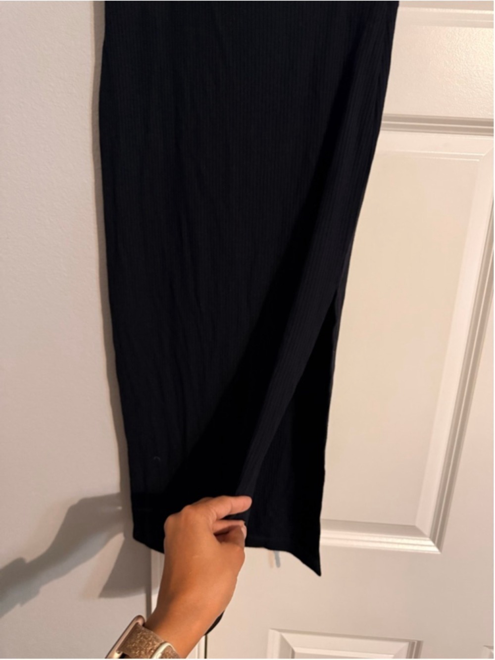 Women's Stillwater Black Ribbed Midi Skirt with Slit S - Picture 4 of 5